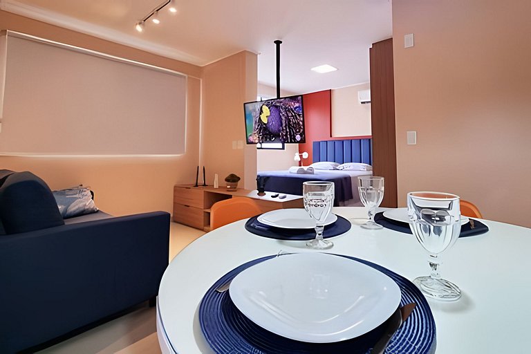 Lindo Estúdio com Jacuzzi, Sauna e Coworking